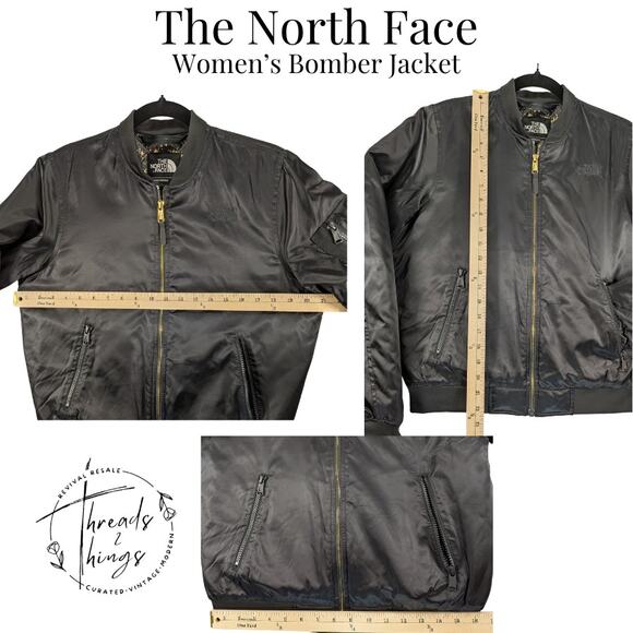 North Face Bomber Jacket Women S Black Athleisure Preppy Stylish Cozy Outerwear - Picture 8 of 12